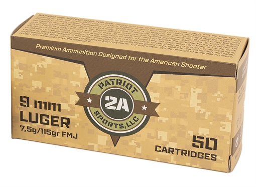 PATRIOT SPORTS LLC 9mm 115gr Full Metal Jacket 50 Per Box/20 Case P9MM115F