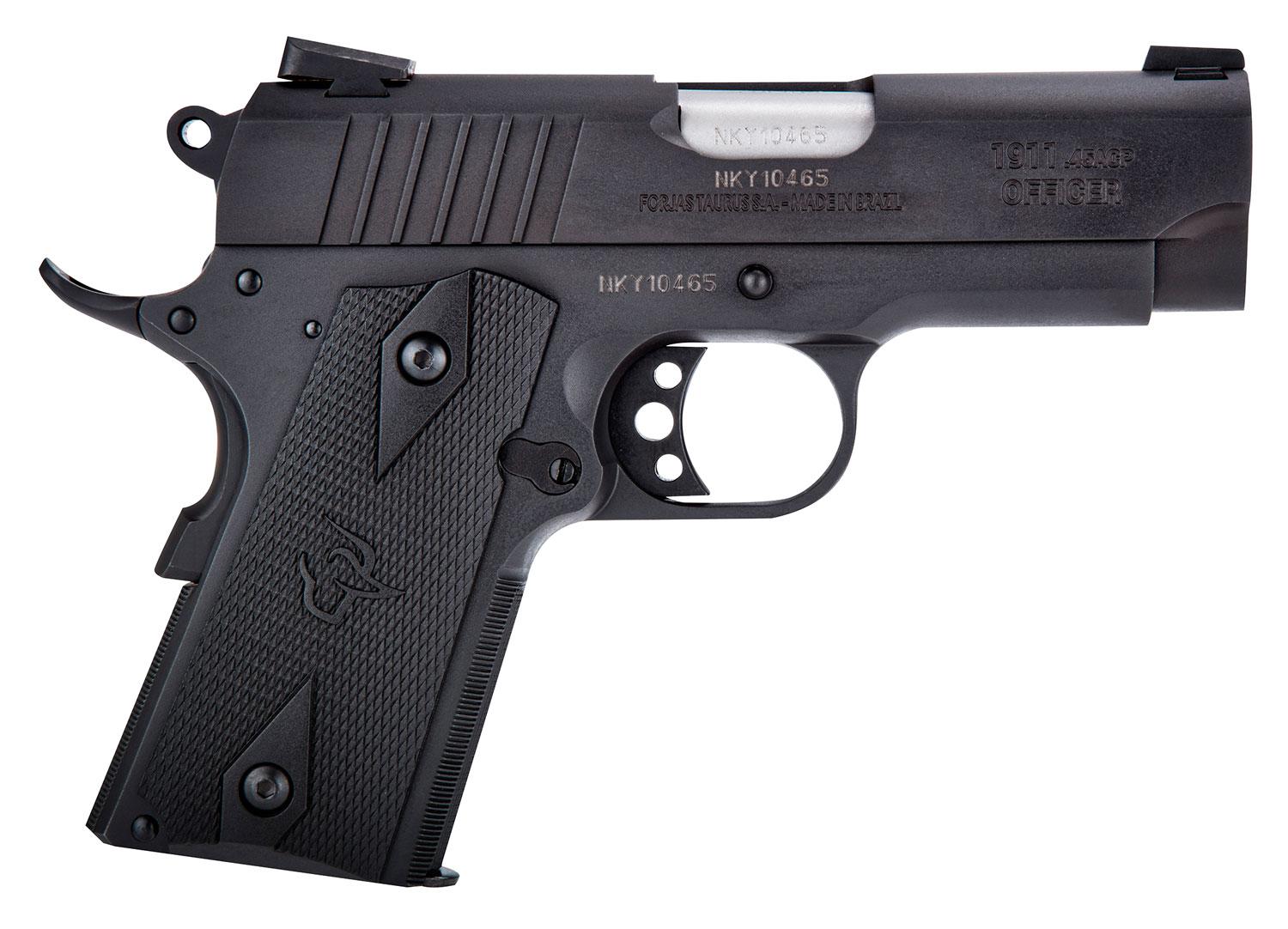 Taurus 1911 Officer SAO Pistol 1191101OFC, 45 ACP, 3.50", Checkered Polymer Grips, Matte Black Finish, 6 Rds