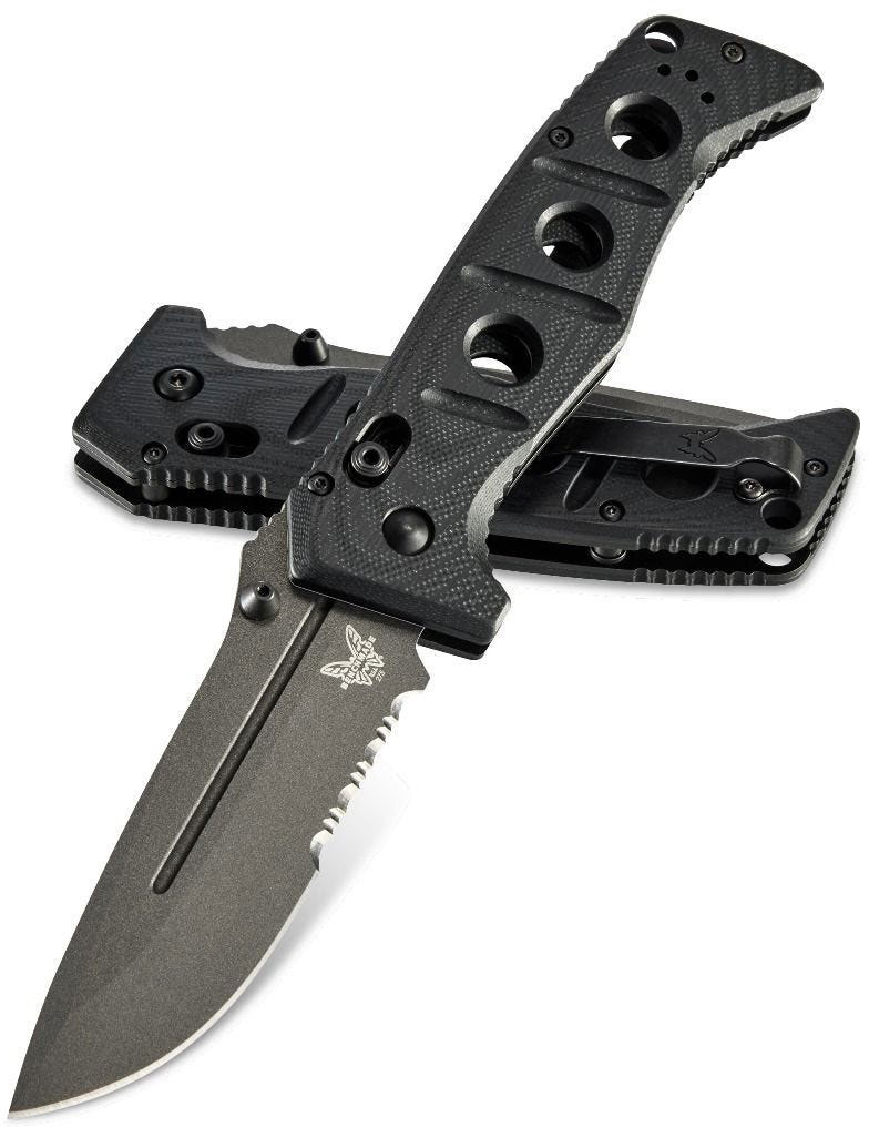 Benchmade Adamas Folding Knife w/Tungsten Gray Serrated CPM-CruWear Drop Point Blade (275SGY-1)