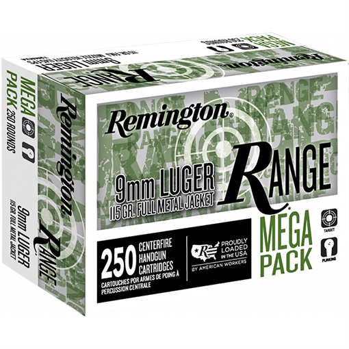 Remington Range Handgun Ammo 9mm Luger 115 gr FMJ 1145 fps 250/ct R23975