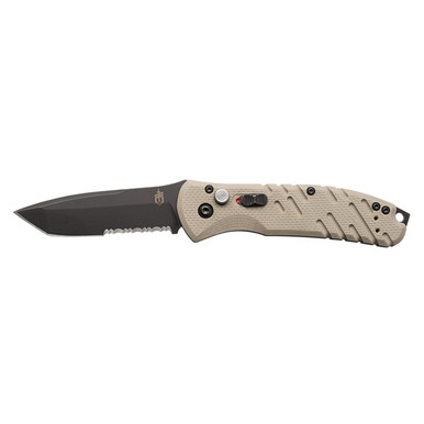 Gerber Propel Downrange AUTO Folding Knife - 3.5" S30V Black Combo Blade, Tan G10 Handles - 30-000717