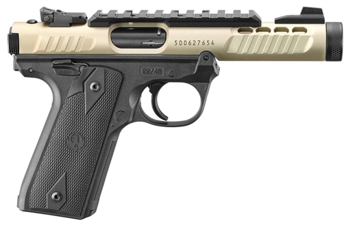 Ruger Mark IV, 22/45 Lite, Single Action, Semi-automatic, Polymer Frame Pistol, 22LR, 4.4" Threaded Barrel, Anodized Finish, Champagne, Black Frame, Checkered Grips, Adjustable Rear Sight, Ambidextrous Safety, 10 Rounds, 2 Magazines 43955