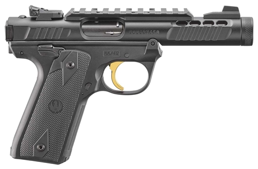 Ruger Mark IV, 22/45 Lite, Single Action, Semi-automatic, Polymer Frame Pistol, 22LR, 4.4" Threaded Barrel, Anodized Finish, Black, Checkered Grips, Adjustable Rear Sight, Ambidextrous Safety, 10 Rounds, 2 Magazines 43956