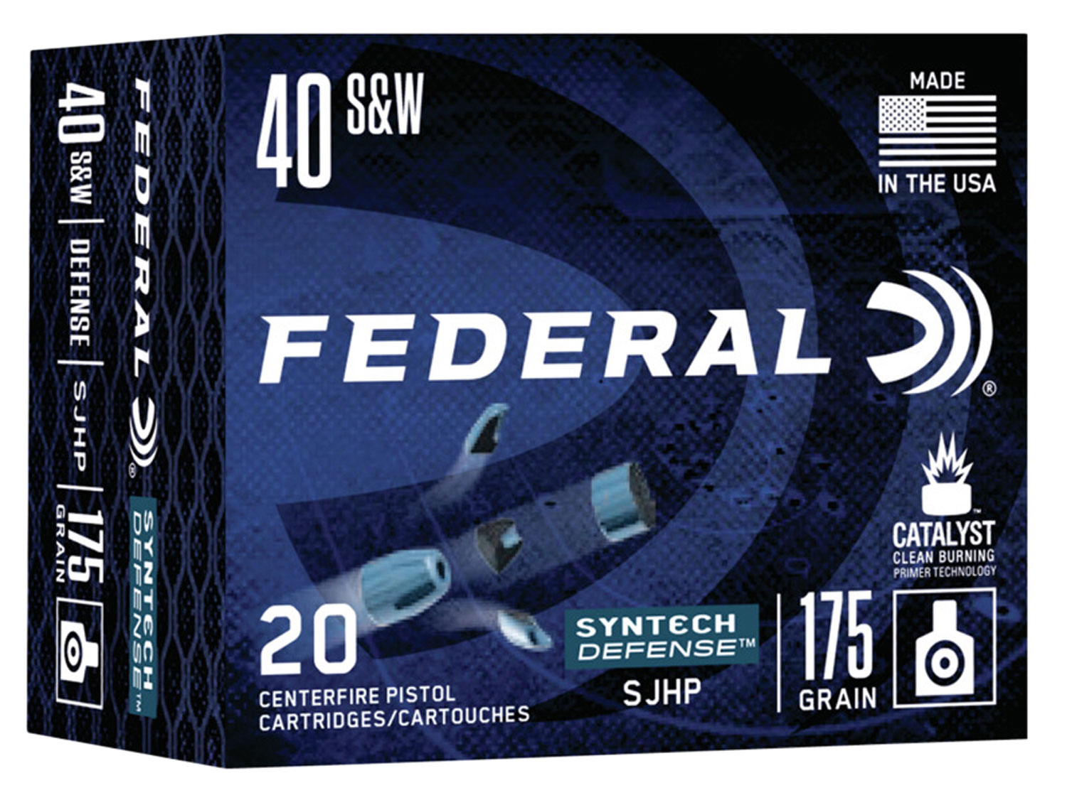 Federal Syntech Defense Pistol Ammunition S40SJT1, 40 S&W, Segmented Jacketed Hollow Point (SJHP), 175 gr, 1000 fps, 20 Rd/Bx