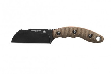 TOPS Knives Sheep Creek Fixed Blade - 3.75" 154CM Wharncliffe Blade, Green/Tan Canvas Micarta Handle, Kydex Sheath