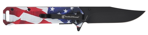 Smith & Wesson Knives America's Heroes w/Bullet Knife 3.40" Folding Plain Black Oxide Stainless Steel Blade, 4.50" US Flag Handle, Bullet Knife, Gift Tin 1227078
