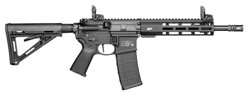 Smith & Wesson M&P 15, SBR, Semi-automatic Rifle, 223 Remington/556NATO, 11.5" Barrel, A2 Compensator, Anodized Finish, Black, 9" Free Float M-LOK Handguard, Magpul MOE Grip, Magpul Backup Flip Sights, Magpul MOE Stock, 30 Rounds, 1 Magazine 13493