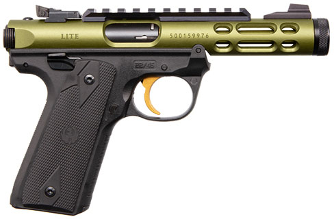 Ruger Mark IV 22/45 Lite Rimfire Pistol 43933, 22 LR, 4.4" Threaded, Black Polymer Grip, Green Anodized Finish, 10 Rd