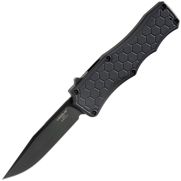Hogue Exploit Out the Front Automatic Knife w/Clip Point Blade, Matte Black (34056)