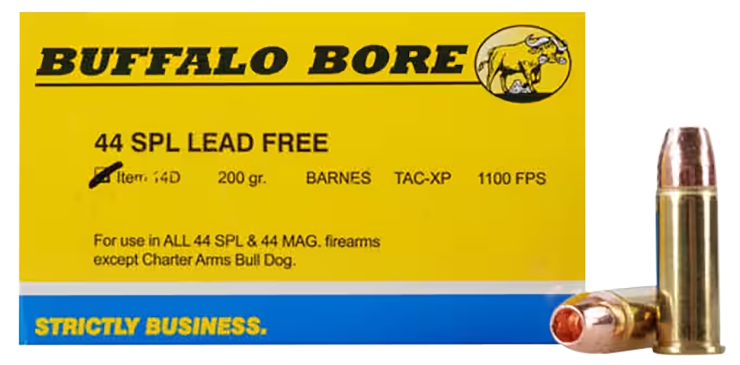 Buffalo Bore Pistol Ammunition 14D20, 44 Special, Barnes TAC-XP, 200 GR, 1100 fps, 20 Rd/Bx