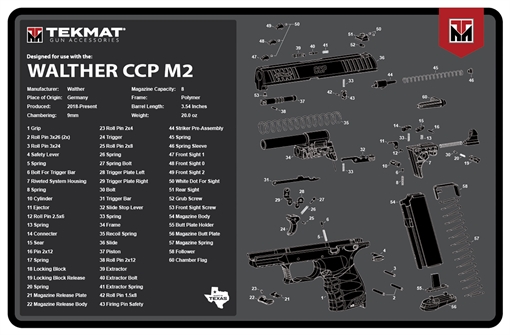 TekMat Walther CCP M2 Cleaning Mat Black/White Rubber 11"x17" Walther CCP M2 Parts Diagram TEKR17WALCCPM2