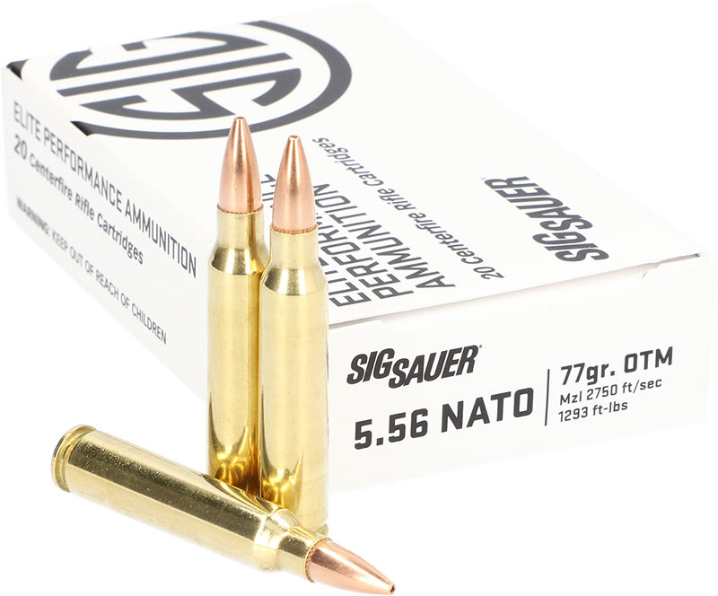 Sig Sauer Elite Match Grade Rifle Ammunition E556M420, 5.56x45mm NATO, Open Tip Match (OTM), 77 GR, 1250 fps, 20 Rd/bx