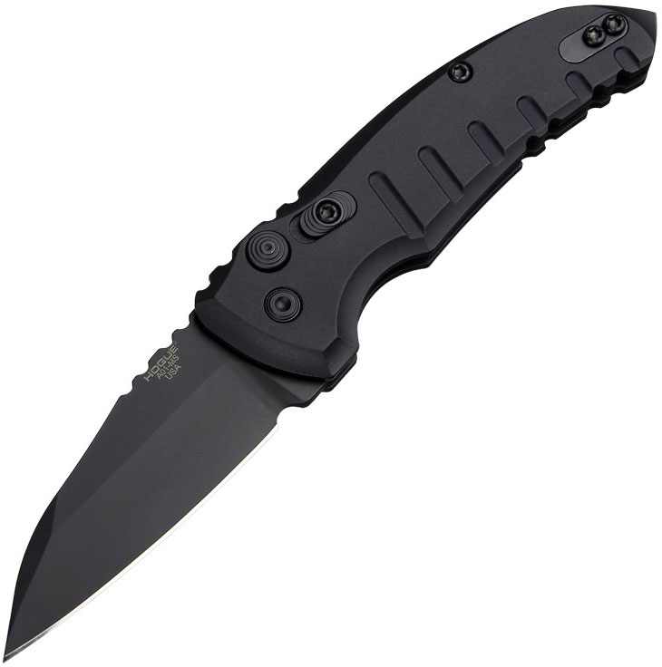 Hogue A01-MicroSwitch Automatic Folding Knife w/Wharncliffe Blade, Matte Black Finish (24106)