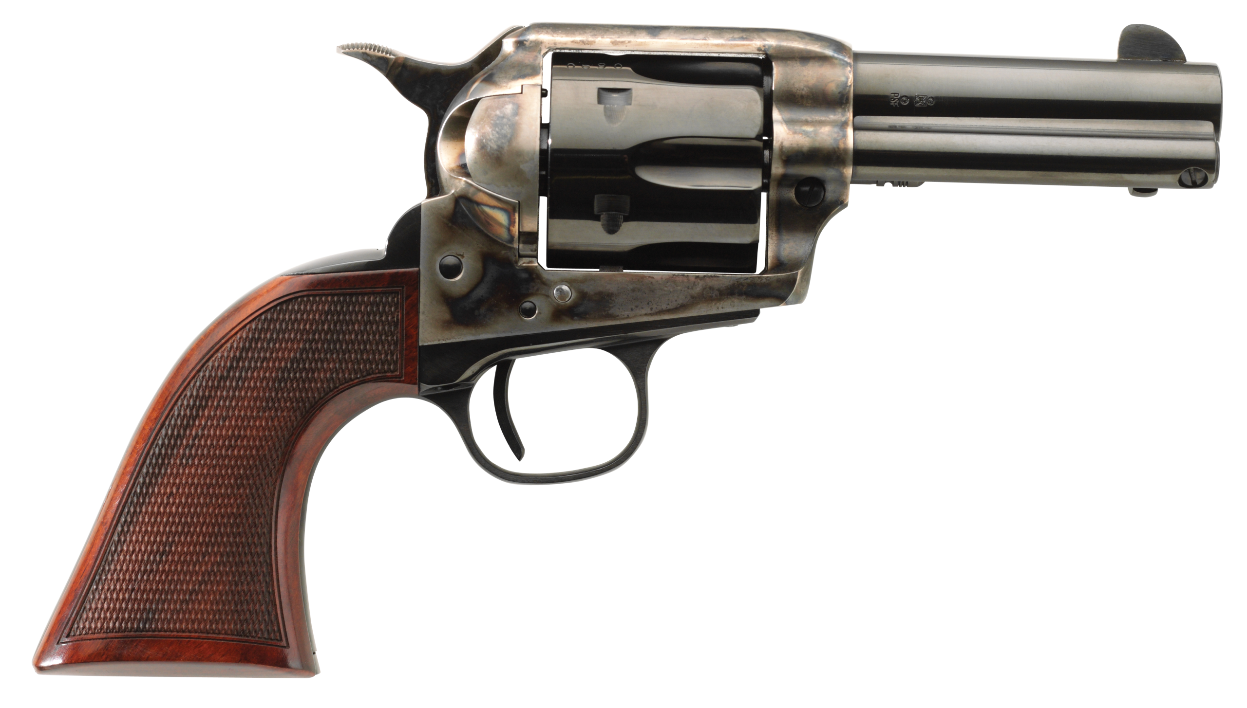 Taylors Short Stroke Runnin Iron Deluxe Revolver 556217DE, 45 Colt (LC), 3.50", Checkered Walnut Grip, Blued Finish, 6 Rd