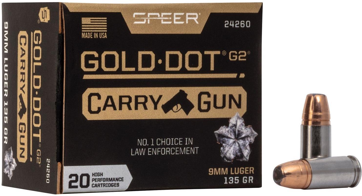 Speer Gold Dot G2 Carry Gun Handgun Ammunition 24260, 9MM, Gold Dot HP,135 GR, 20 Rd/bx