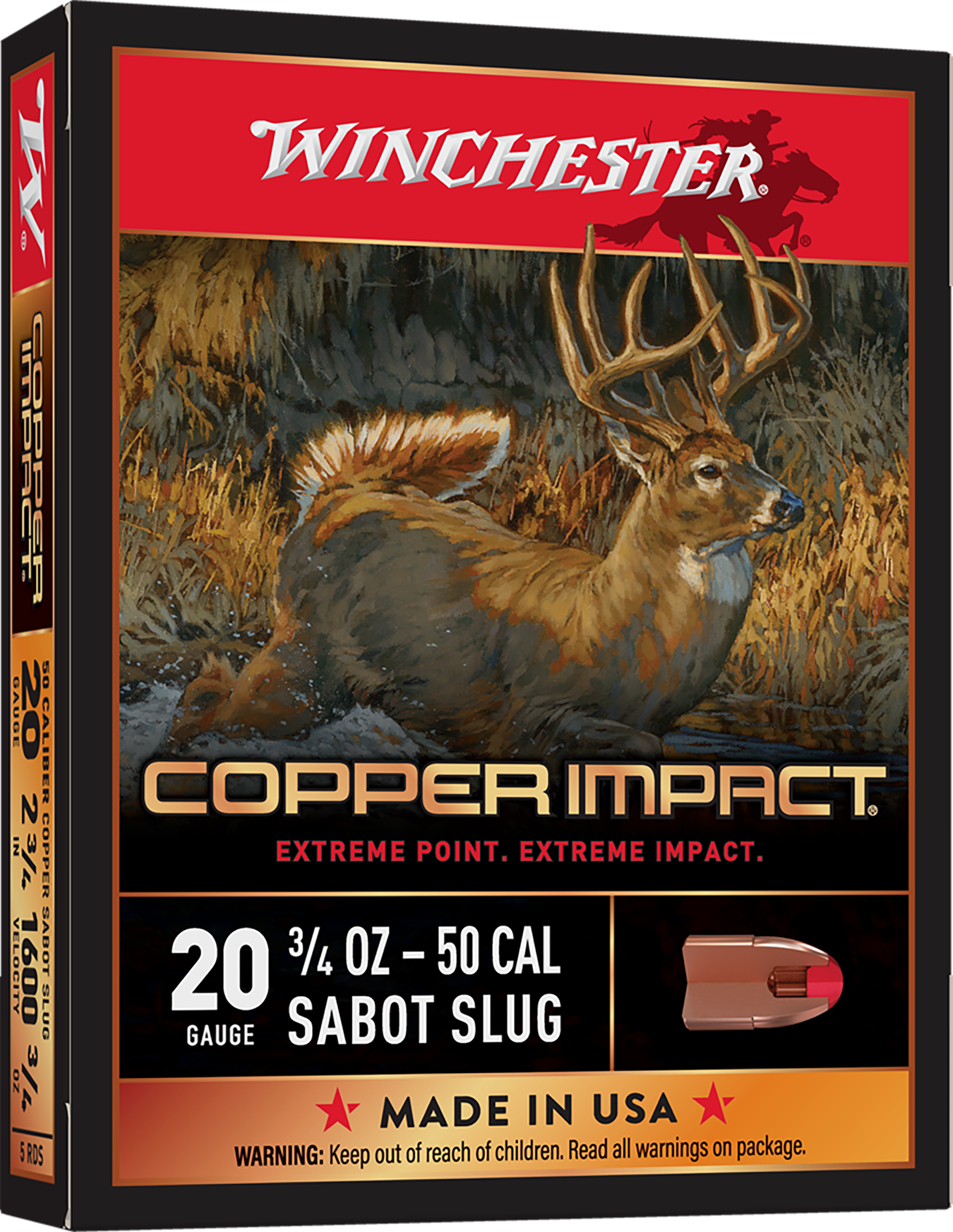 Winchester Deer Season XP Copper Impact Slug Shotshells X20DSLF, 20 Gauge, 2-3/4", 1600 fps, 5 Rds/bx