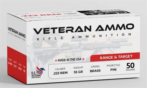 VETERAN AMMO AMMO R&T 223REM 55GR FMJ 50/20 HMBX22355FMJ50