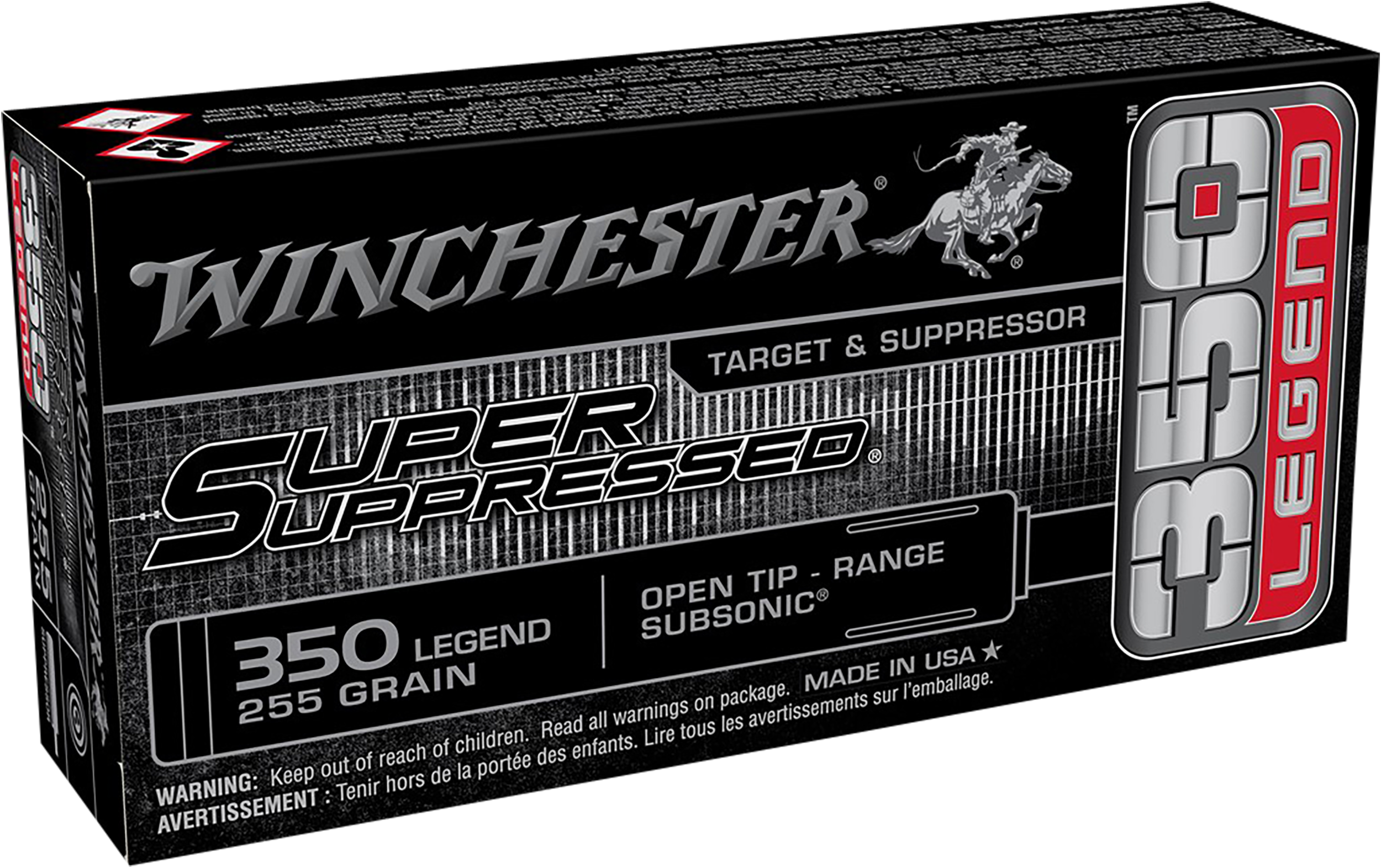 Winchester Super Suppressed Rifle Ammunition SUP350, 350 Legend, Open Tip Range, 255 GR, 1060 fps, 20 Rd/bx