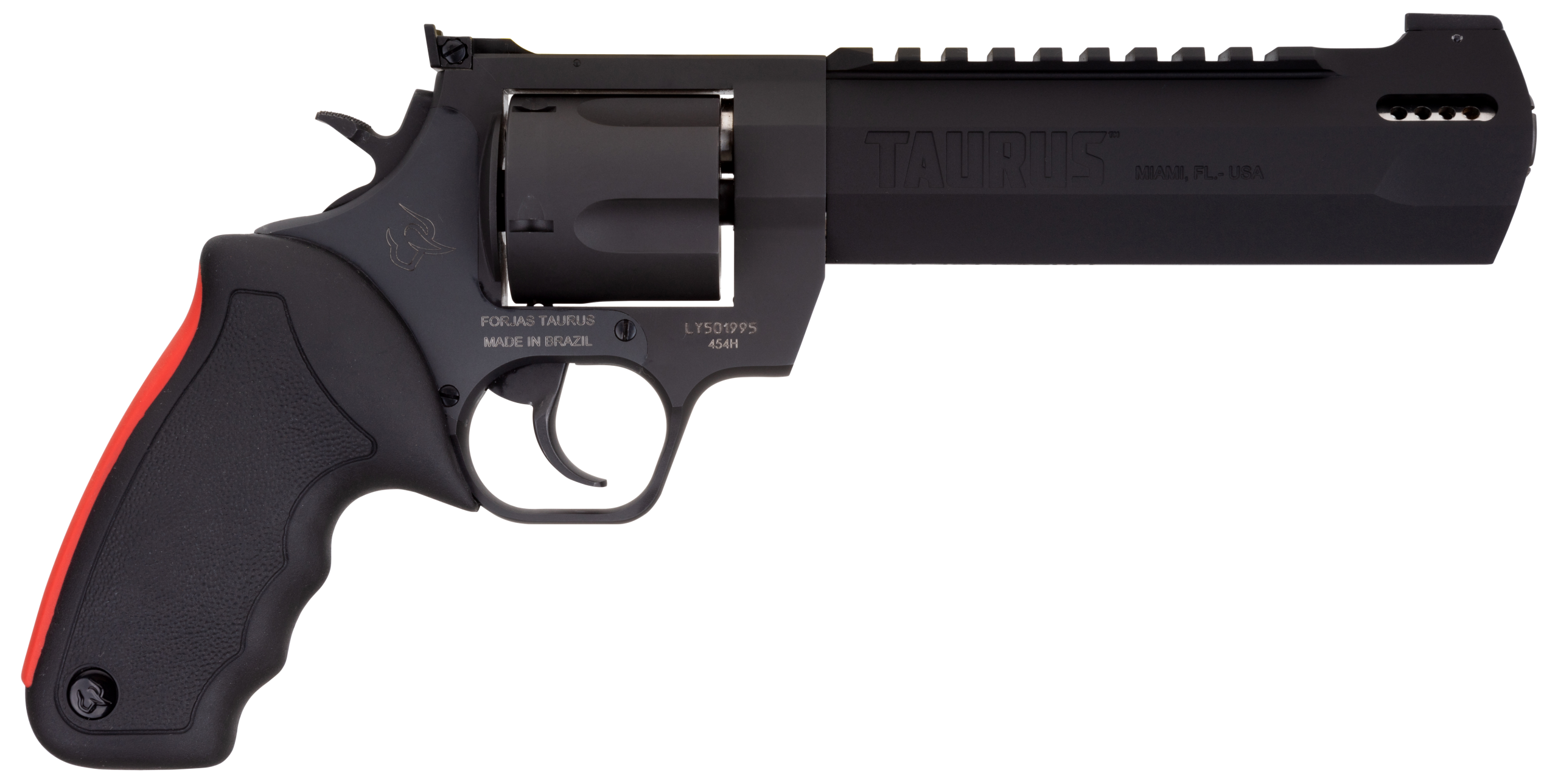 Taurus Raging Hunter Revolver 2454061RH, 454 Casull, 6.75", Black Rubber w/Red Cushion Insert Grip, Matte Black Finish, 5 Rd