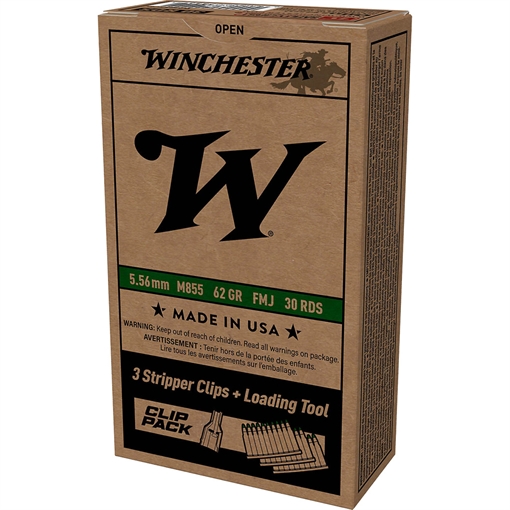 Winchester Clip Pack Rifle Ammo 5.56 62 gr. FMJ 30 rd. with Stripper Clip WM855CP