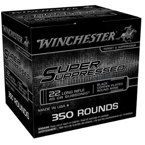 Winchester Super Suppressed Rimfire Ammo 22 LR 45 gr. Subsonic Black Copper Plated 350 rd. SUP22LRB2