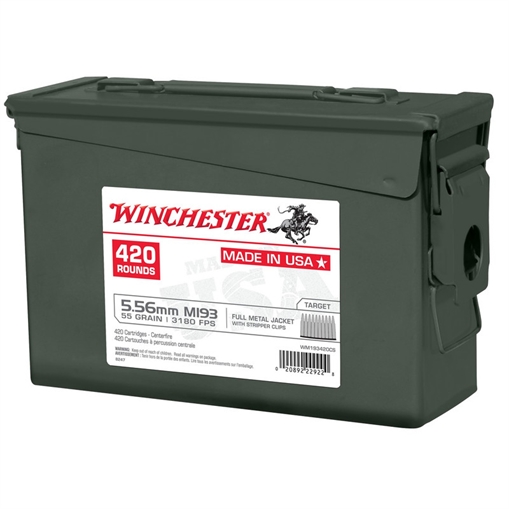 Winchester Lake City M193 Rifle Ammunition 5.56mm 55 gr. FMJ 3240 fps 420/ct (Ammo Can) WM193420CS