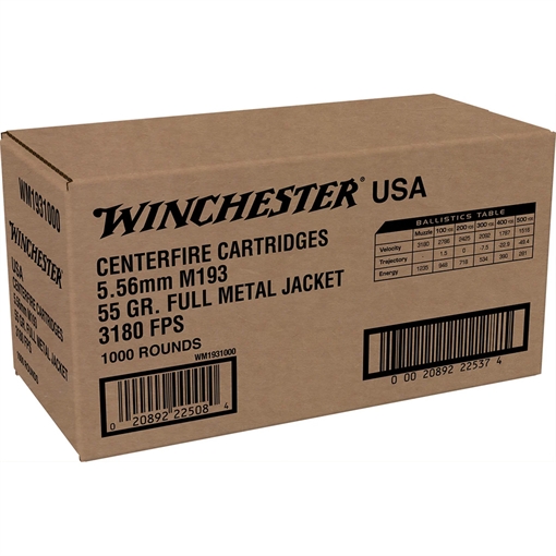 Winchester Winchester USA Rifle Ammo 5.56mm 55 gr. FMJ 1000 rd. WM1931000