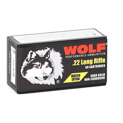 WOLF MATCH EXTRA RIMFIRE 22LR 40GR RN 50RD BOX ( 10 PER CASE) 22XTRA