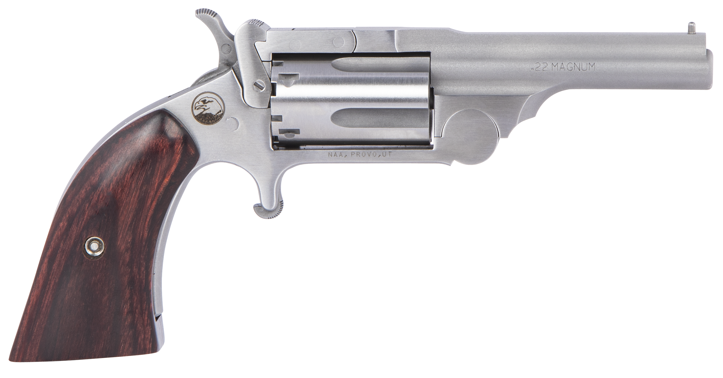 North American Arms Ranger II Revolver 22MCR250, 22 WMR, 2.50", Rosewood Grips, Stainless Finish, 5rd