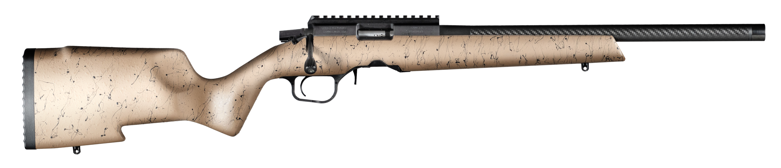Christensen Arms Ranger Magnum Rifle 801-12015-00, 17 HMR, 18", Tan w/ Black Webbing, Black Finish, 9 Rds