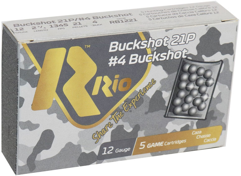 Rio Royal Buck Shotshells RB1221, 12 Gauge, 2-3/4", 1345 fps, #4 Buckshot, 21 Pellets, 5 Rd/Bx