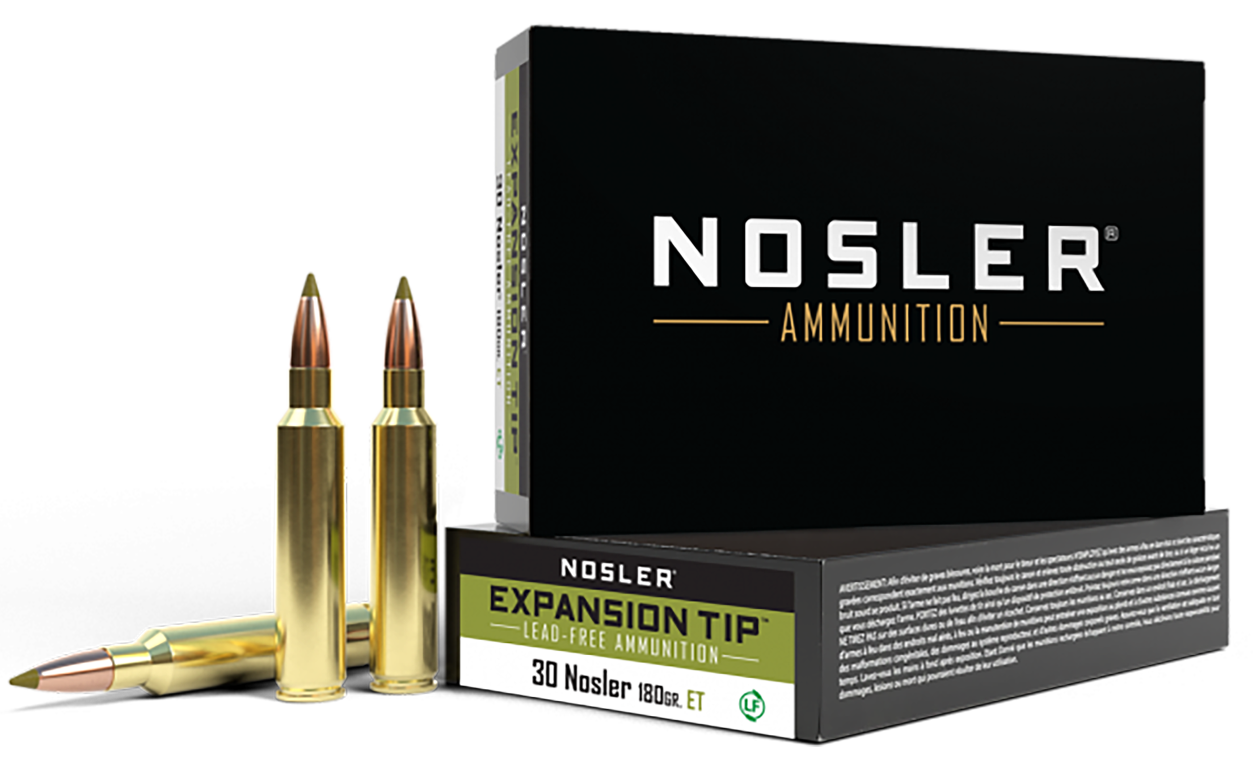 Nosler E-Tip Rifle Ammunition 40330, 30 Nosler, E-Tip Lead-Free, 180 gr, 3100 fps, 20 Rd/Bx