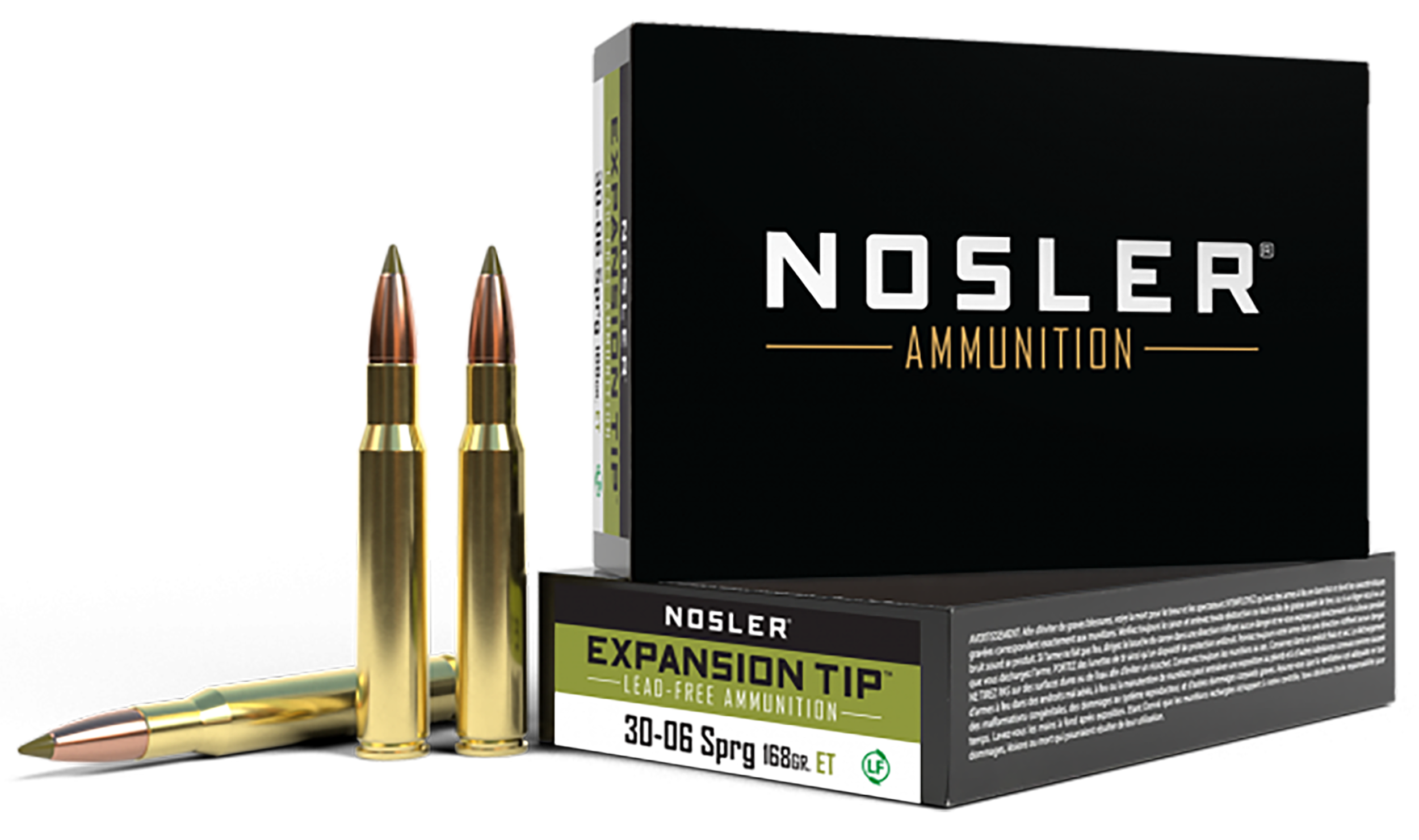 Nosler E-Tip Rifle Ammunition 40036, 30-06 Springfield, E-Tip Lead-Free, 168 gr, 2800 fps, 20 Rd/Bx